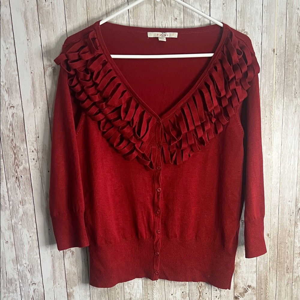🐺Fever Elegant Red Ruffled Sweater